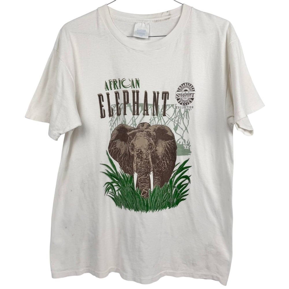 VTG Single Stitch African Elephant Endangered‎ Wildlife Graphic T-Shirt Large